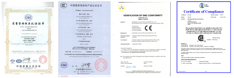 力久電機(jī)部分認(rèn)證證書